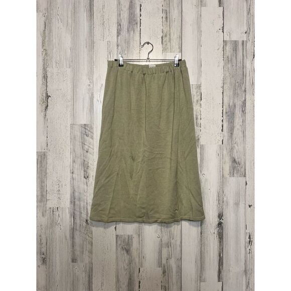 MECO Mode Knit Midi Skirt | Olive Green Stretch Sweater Skirt – Size M Made in G - Picture 2 of 4